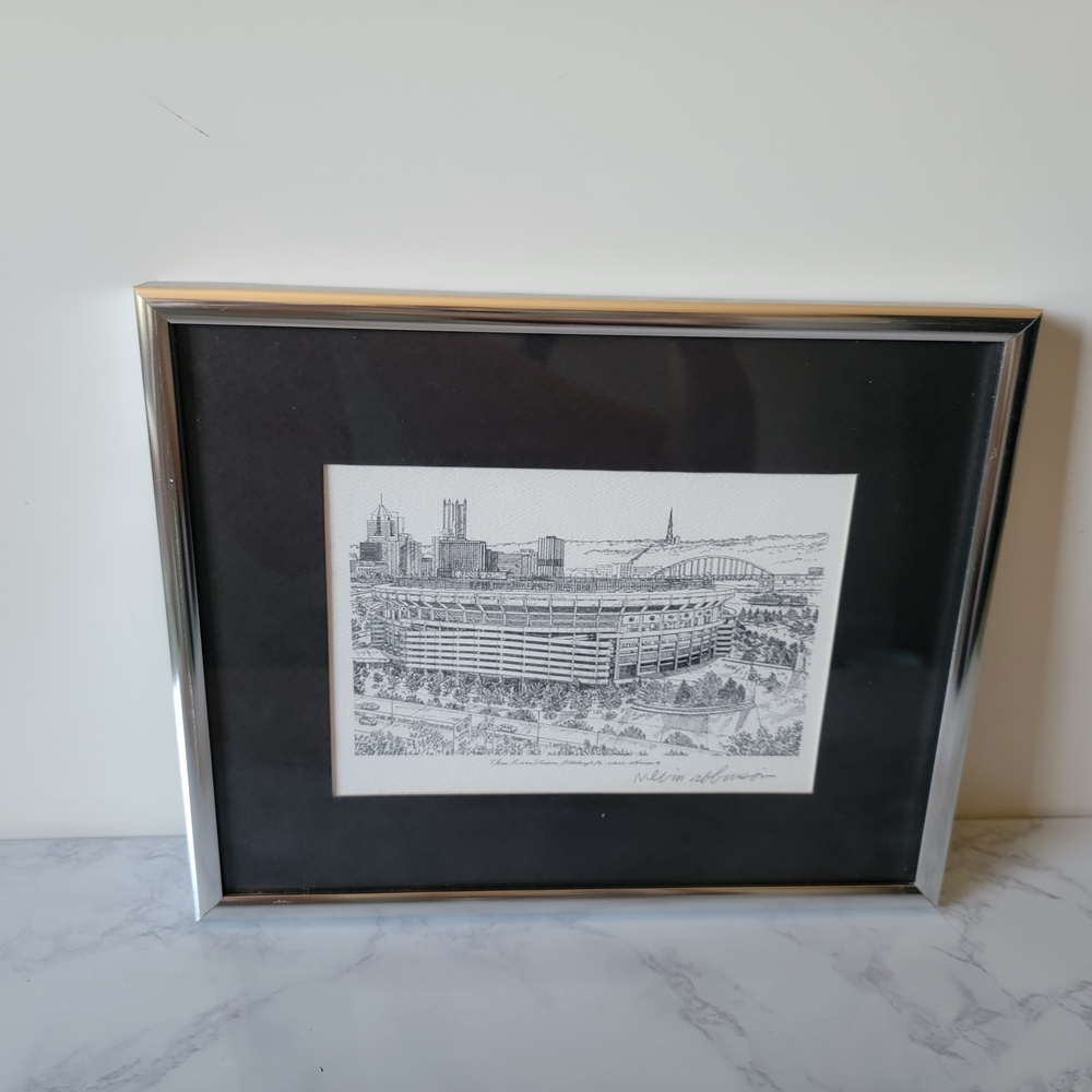 NEVIN ROBINSON Pen & Ink SIGNED Pittsburgh Three Rivers Stadium Framed Art Print